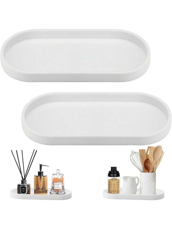 1/2pcs White Silicone Bathroom Vanity Storage Tray, Cosmetics, Perfumes, Candles, Soap Dispensers, Seasoning Storage, White Decorative Tray, Suitable For Home Decoration, Bedroom, Living Room, Kitchen Storage
